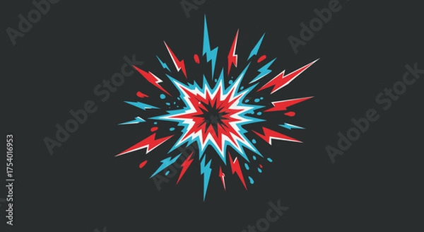 Obraz A dynamic and vibrant comic book style explosion with radiating red and blue lightning bolts creates an energetic pop art visual on a dark background.