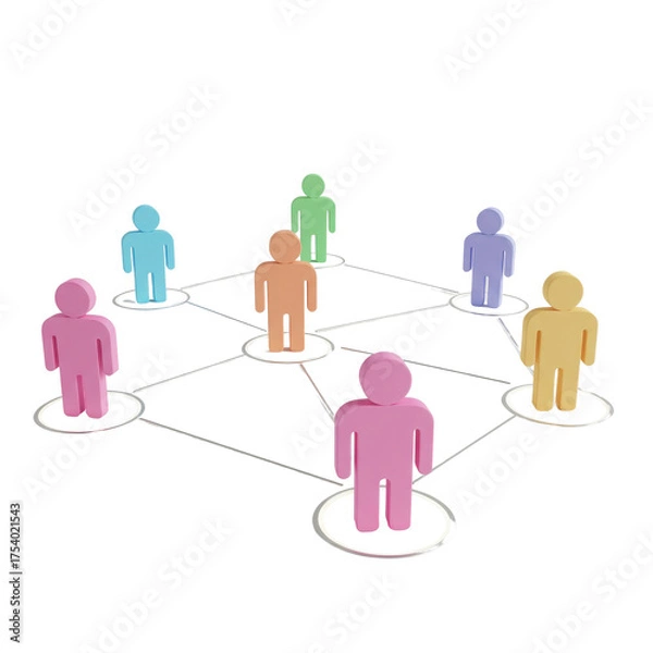 Fototapeta Teamwork and networking concept with colorful wooden figures isolated PNG with Transparent Background