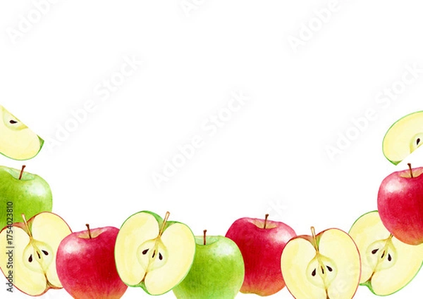 Obraz りんご　果物　背景 フレーム　水彩 イラスト