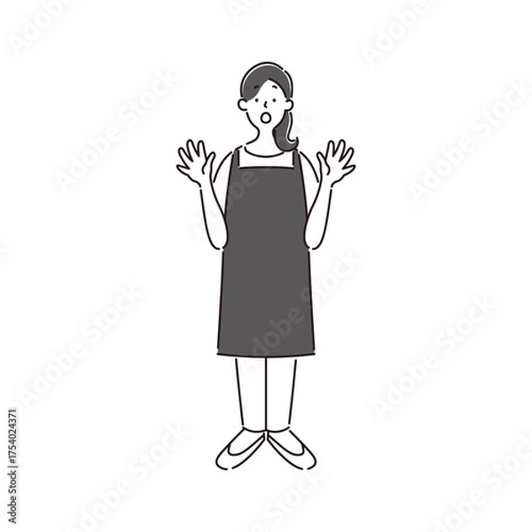 Obraz 驚く女性保育士のシンプルな白黒の線画イラスト素材