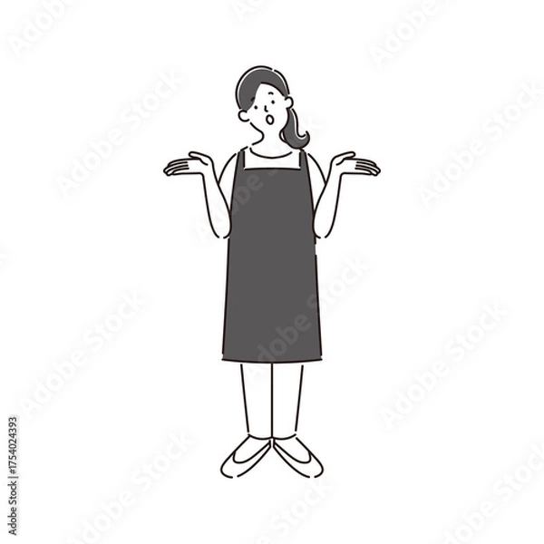 Obraz 分からない様子の女性保育士のシンプルな白黒の線画イラスト素材