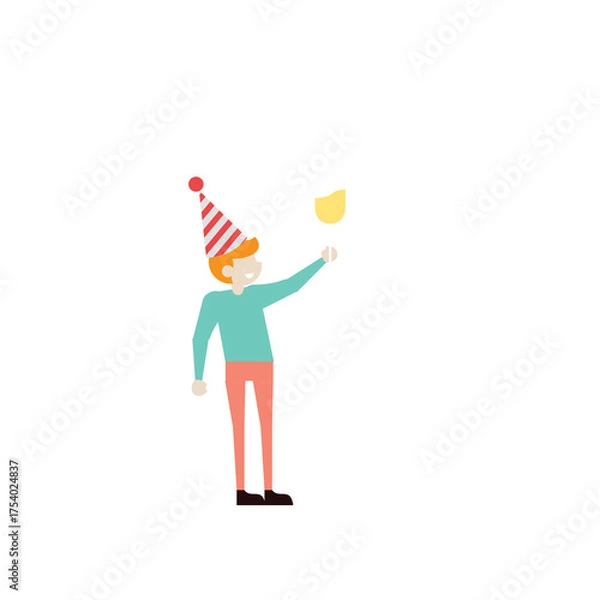 Obraz Pixelated Man in Red Striped Party Hat Holding a Yellow Flame on a Transparent Background