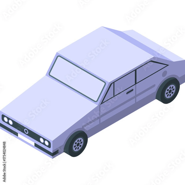Obraz Pixelated Isometric Light Purple Sedan Car with Tinted Windows and Dark Tires Isolated on Transparent Background