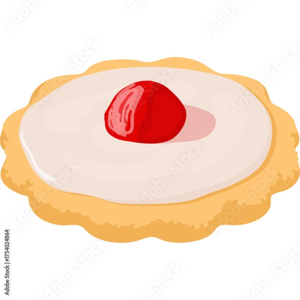 Obraz Pixelated Sugar Cookie With White Icing and Red Cherry Topping Isolated on Transparent Background