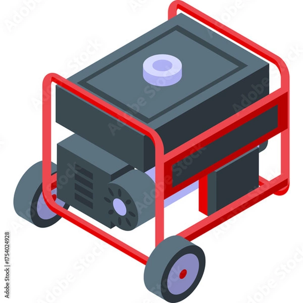 Obraz Portable Generator Black And Red Metallic Frame With Wheels For Electricity Supply And Power Generation In Isometric Style Isolated On Transparent Background