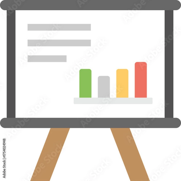 Obraz Presentation Easel With Whiteboard Displaying Bar Graph And Text Elements In A Simple Flat Design Style