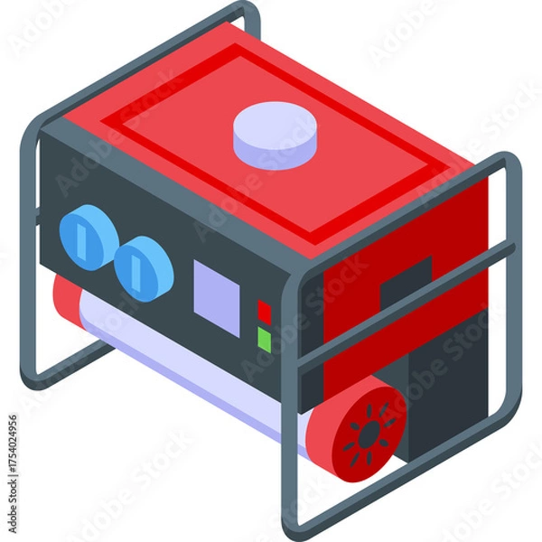 Obraz Portable Red Generator With Black Accents And Silver Metal Frame On Transparent Background Isometric Style