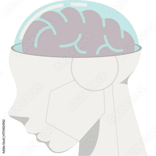 Obraz Profile of a White Robot Head with a Visible Brain Inside a Transparent Dome Futuristic Technology and Artificial Intelligence Concept