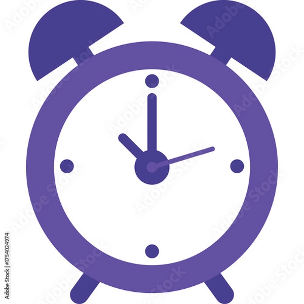Obraz Purple Alarm Clock Icon with Two Bells on Top and Two Hands Pointing to 10 and 4 Isolated on Transparent Background