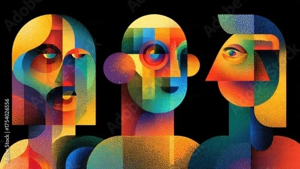Obraz Abstract Geometric Faces with Vibrant Colors
