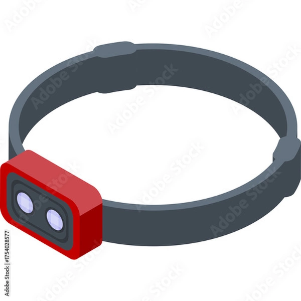 Obraz Red And Gray Headlamp With Two Lights On A White Background In Isometric Style For Outdoor Adventure And Exploration