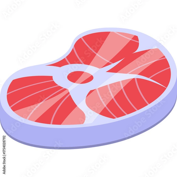 Obraz Raw Beef Steak Cut with Marbling Detail and Blue Border on Transparent Background Isometric Illustration
