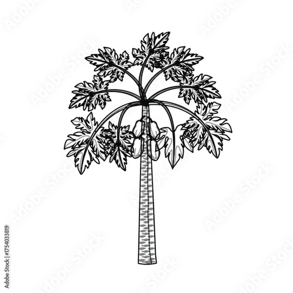 Fototapeta Papaya tree line drawing