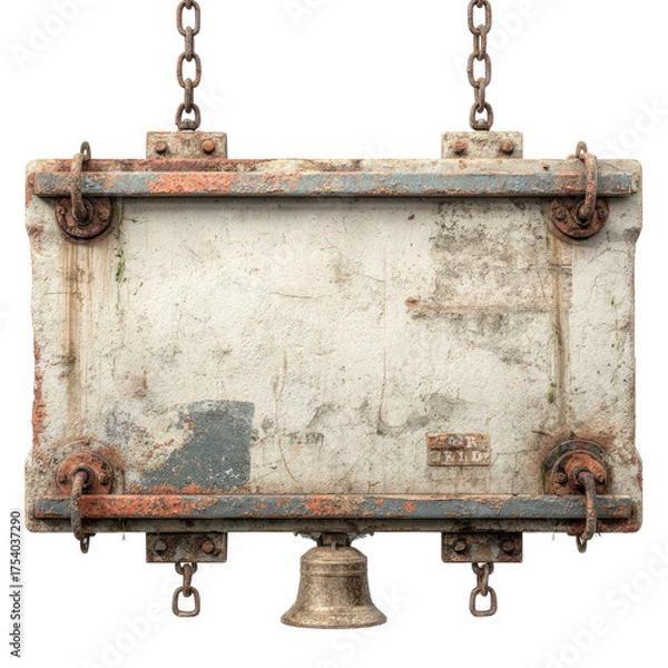 Obraz Aged, weathered sign, hung by chains