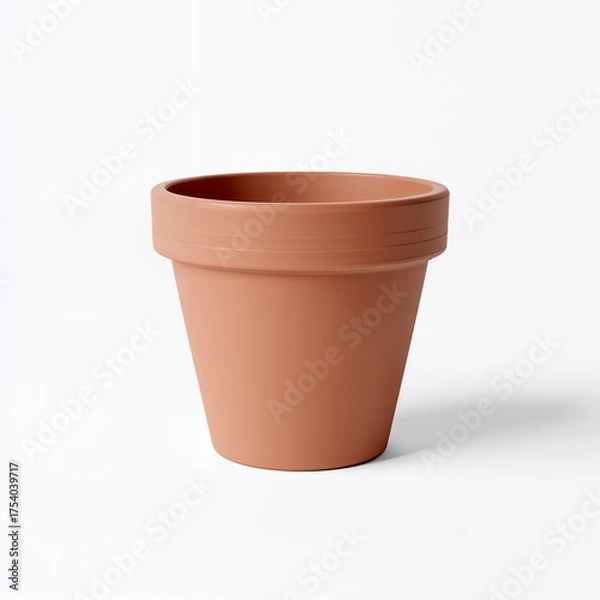 Fototapeta A single terracotta plant pot isolated on a plain white background