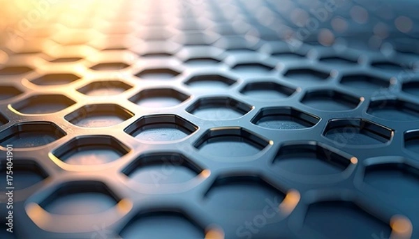 Fototapeta Close-up of a metallic honeycomb pattern reflecting light, showcasing texture and depth in design