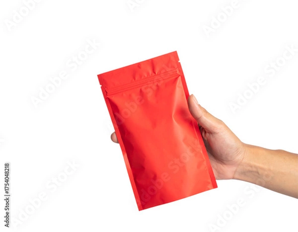 Fototapeta Hand holding a red pouch isolated on transparent background new png