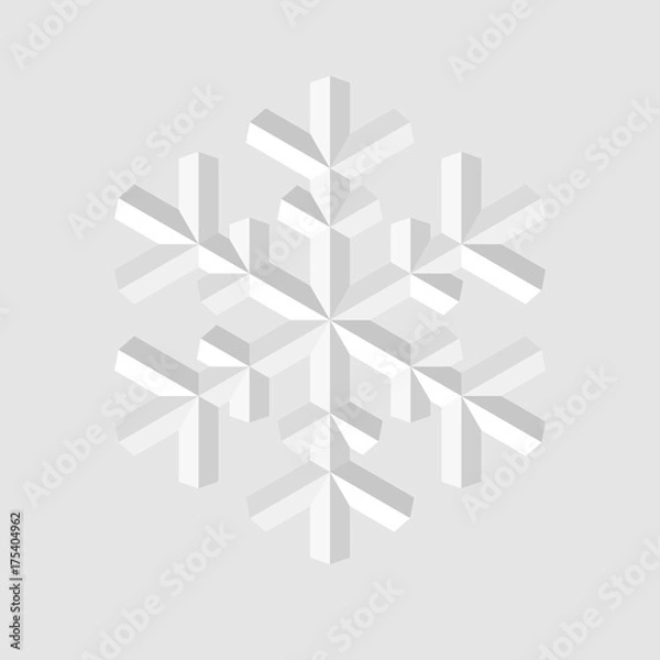 Fototapeta Stylized 3d vector snowflake design on isolated background.