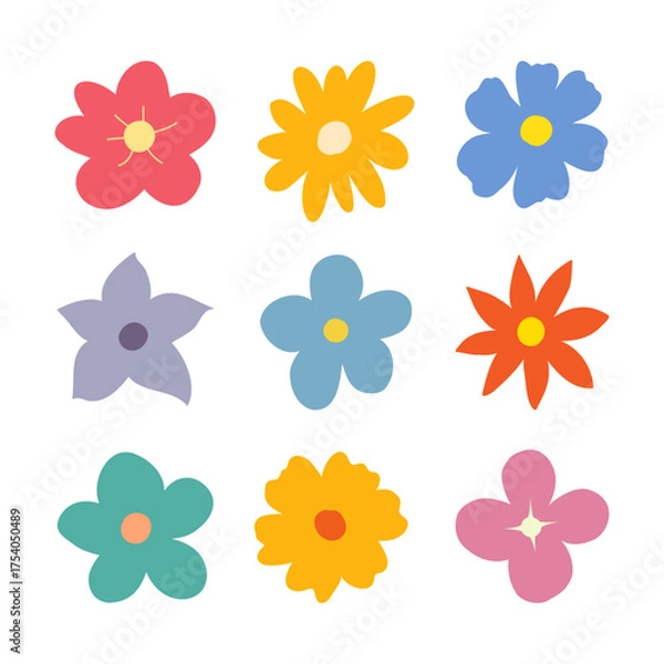 Fototapeta Flower icon vector collection. Colorful hand drawn floral elements.