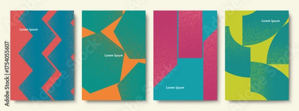 Fototapeta Set of Colorful Geometric Covers for Printing. Vector Abstract Illustration. Stippled Texture.