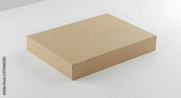 Fototapeta Closed rectangular brown cardboard box on a plain white background.