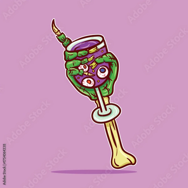Obraz Vector illustration of a skull holding a Halloween potion containing an eyeball. Suitable for stickers, banners, covers.