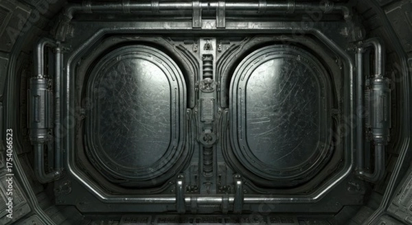 Fototapeta Metallic double doors in a spaceship