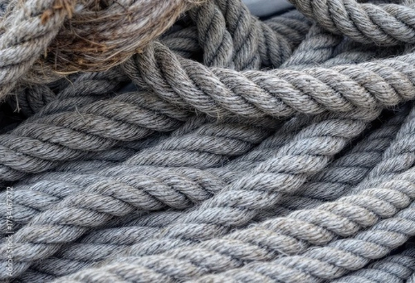 Fototapeta Close-up of intertwined gray ropes