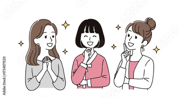 Obraz 友達と笑顔で話す若い女性のシンプルなベクターイラスト