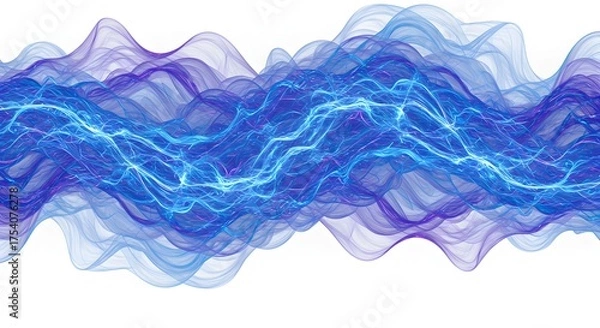 Fototapeta Abstract blue and purple flowing energy with a central lightning bolt design on white background