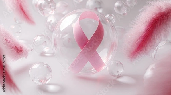 Fototapeta Breast cancer awareness month pink ribbon support campaign
