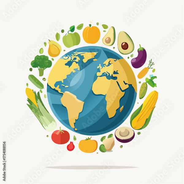 Fototapeta World Food Day Vector Illustration, Flat Design of Healthy Food, Fruits, Vegetables, and Grains for Infographics, Posters, and Digital Projects