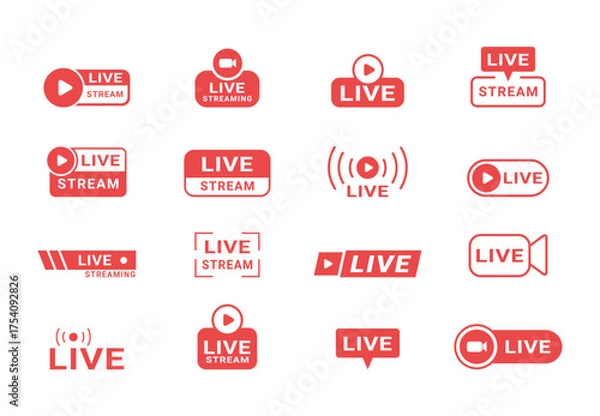 Fototapeta Icons for streaming, live broadcast, live performances, news and various video content. Vector illustration