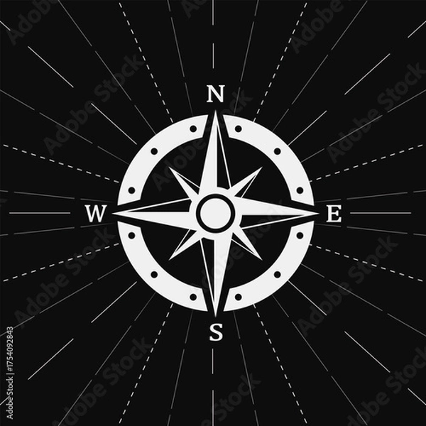 Fototapeta Map directions vintage compass. Ancient marine wind measure vector icons isolated. Navigation compass for ocean or marine retro cartography, boat or ship