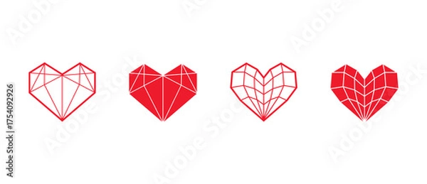 Fototapeta Red heart icons set on white background. Heart elements for decoration and collection.