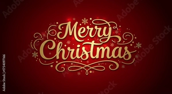 Fototapeta Merry Christmas Gold Script on Red