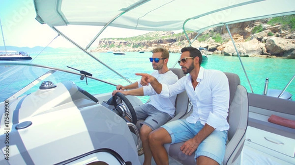 Fototapeta Beatiful couple in yacht 