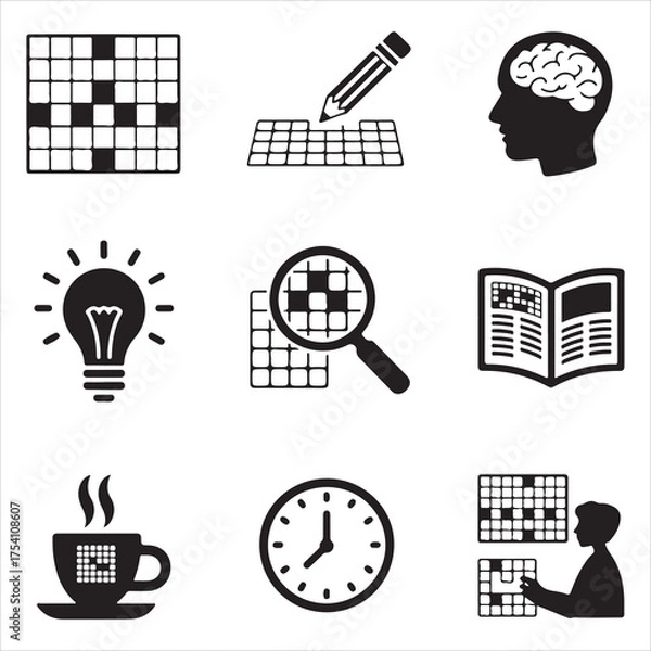 Fototapeta crossword puzzle vector art icons packs silhouette 9 sampol disign black and white backgrount icon set