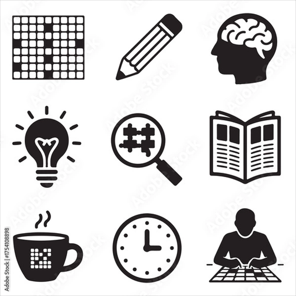 Fototapeta crossword puzzle vector art icons packs silhouette 9 sampol disign black and white backgrount icon set