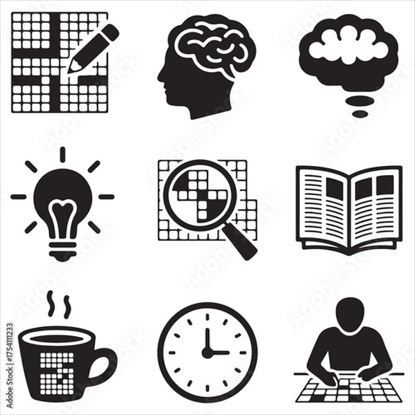 Fototapeta crossword puzzle vector art icons packs silhouette 9 sampol disign black and white backgrount icon set
