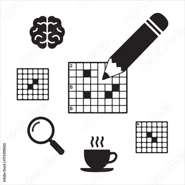 Fototapeta crossword puzzle vector art icons packs silhouette 9 sampol disign black and white backgrount icon set