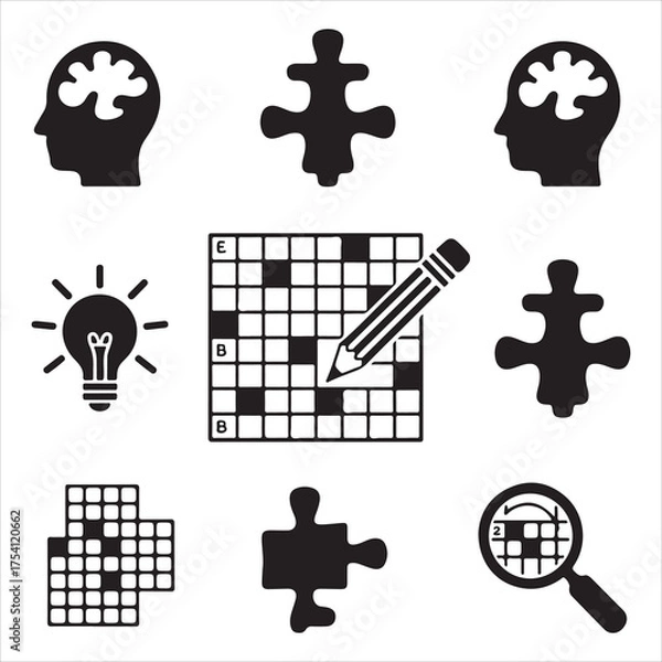 Fototapeta crossword puzzle vector art icons packs silhouette 9 sampol disign black and white backgrount icon set