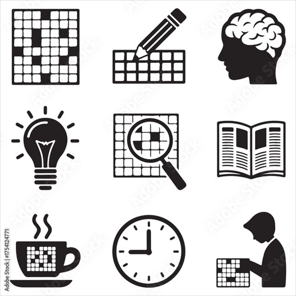 Fototapeta crossword puzzle vector art icons packs silhouette 9 sampol disign black and white backgrount icon set