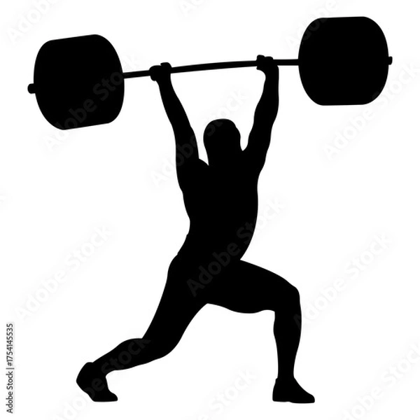 Obraz Weightlifter lifting barbell. Weightlifting. Vector illustration.