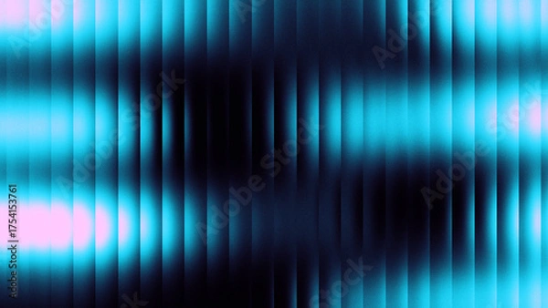 Fototapeta Vibrant neon glass refraction background with glowing blue and cyan light effect and smooth vertical ribbed pattern.