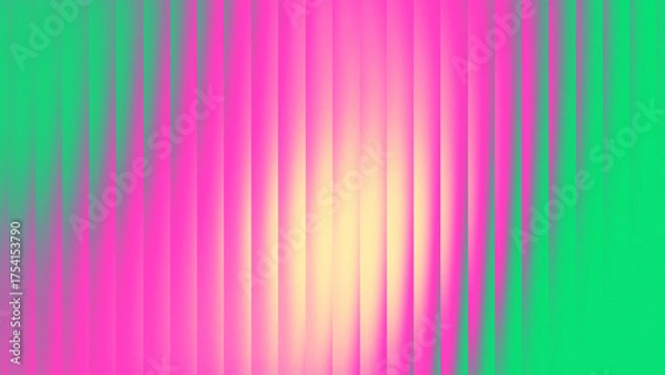 Fototapeta Vibrant neon glass refraction background with glowing pink and green light effect and smooth vertical ribbed pattern.
