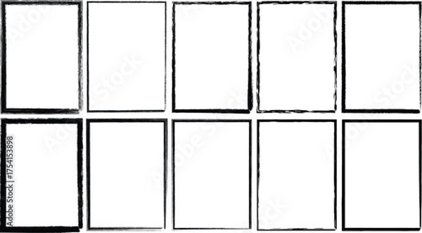 Fototapeta Ten blank white rectangles with black borders, arranged in two rows of five, , perfect for showcasing designs or messages