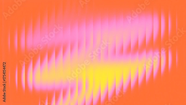 Fototapeta Vibrant neon glass refraction background with distorted wave pattern and glowing pink, yellow, and orange colors.