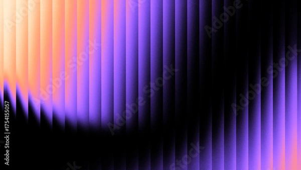 Fototapeta Vibrant neon glass refraction background with a distorted cyber ribbed pattern and glowing purple and orange light effect.