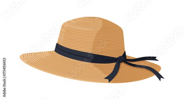 Obraz Elegant straw sunhat with a navy ribbon, a classic accessory for sunny days and stylish outings representing summer fashion